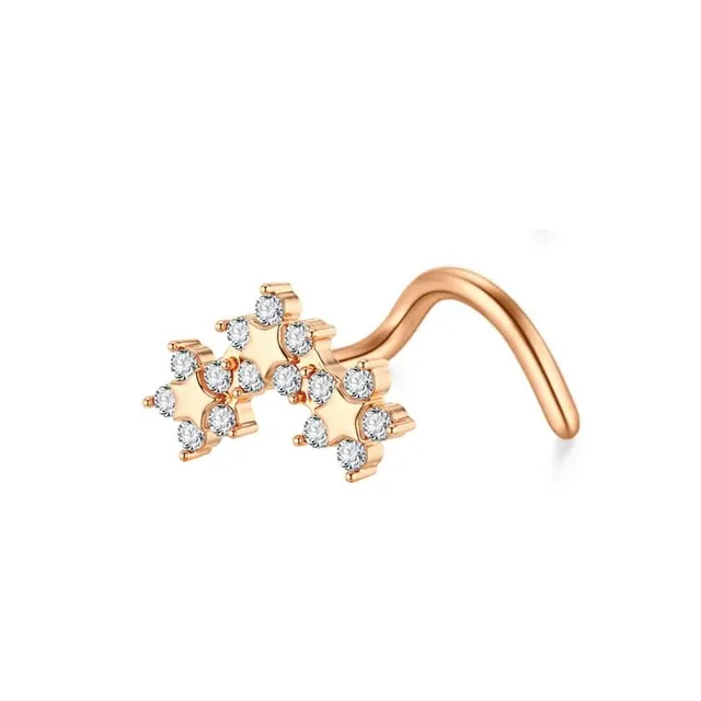 Fashion nose piercing with curved end and cubic zirconia - Golden