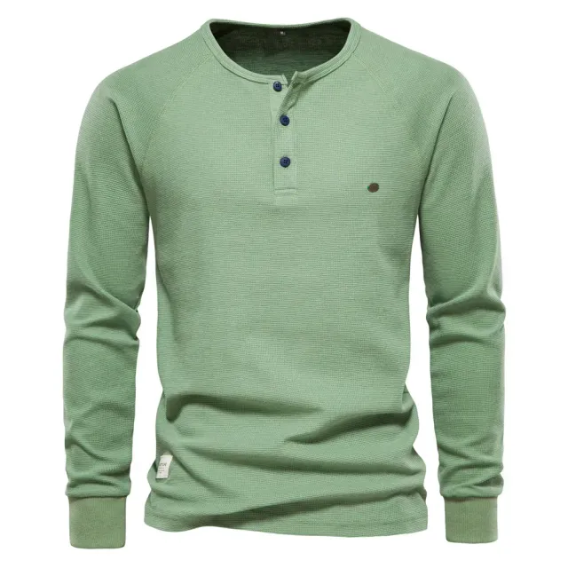 Strick Herren Henley Shirt mit langen Ärmeln - Grundlegendes atmungsaktives Herrenoberteil, neue einfarbige Shirts für den Herbst