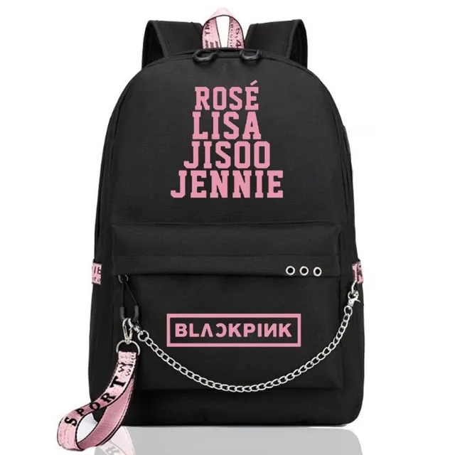 Mochila escolar con cadena en el bolsillo inferior - Blackpink