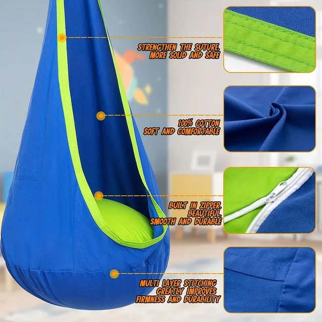 1 bucăți Scaun leagăn suspendat în formă de păpușă pentru utilizare interioară și exterioară cu pernă gonflabilă și buzunar - Capacitate de încărcare până la 79,83 kg