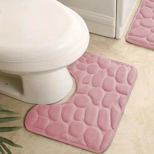 1 pc flannel bath mat in U shape, bathroom non-slip pebble floor mat, soft sofa foot mat, bath rug, bathroom accessories, bathroom utensils, bathroom decoration, bathroom decoration