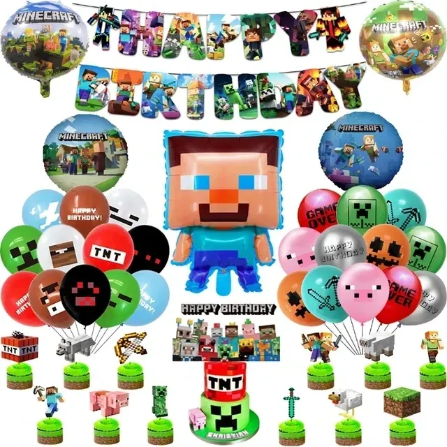 Set of birthday balloons for children in themes of popular characters from Minecraft