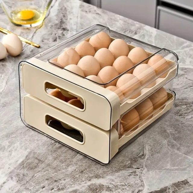 1pc Large capacity egg tray with double drawer for keeping fresh