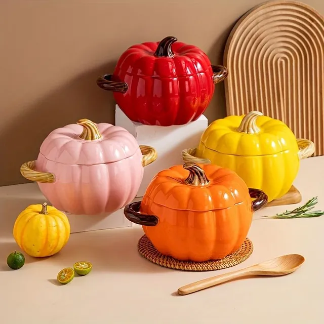 Ceramic pumpkin soup pot with Christmas motif