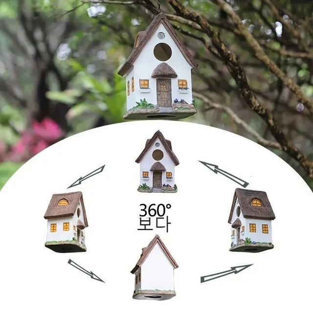 Rustic hanging house for birds for outdoor garden