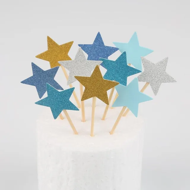 Farebný koláč Topper Star Srdce svadobné dekorácie (10 kusov)