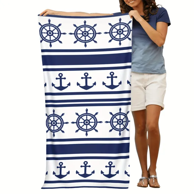 Modern beach towel with anchor and rudder - Large, Microfiber, Soaky, Resistance sand, Lightweight