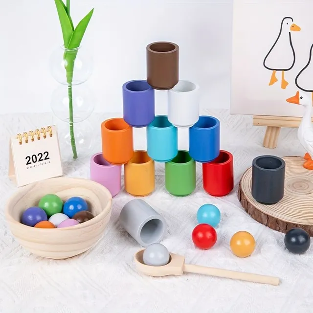 Dřevěná Montessori Hra na Třídění - Rozvíjí Barvy, Počítání a Logiku - Vhodná pro Halloween, Vánoce a Den Díkůvzdání