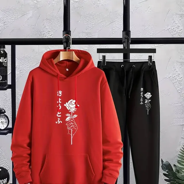 Men's casual tracksuit with rose print