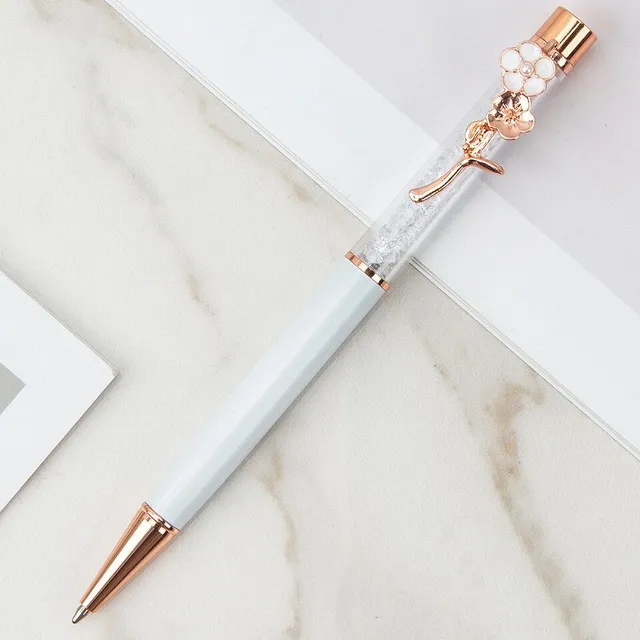 Designer office pen with luxurious flower-shaped decoration and glitters