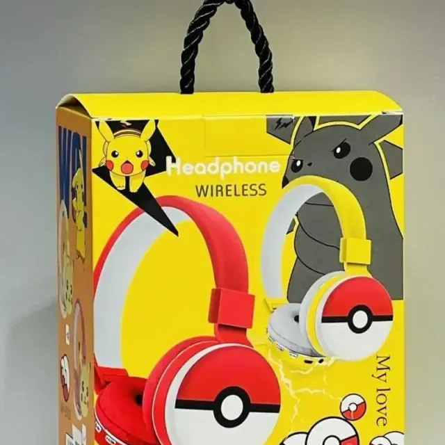 Children's stylish bluetooth headphones with the face of the popular Pokemon Pikachu