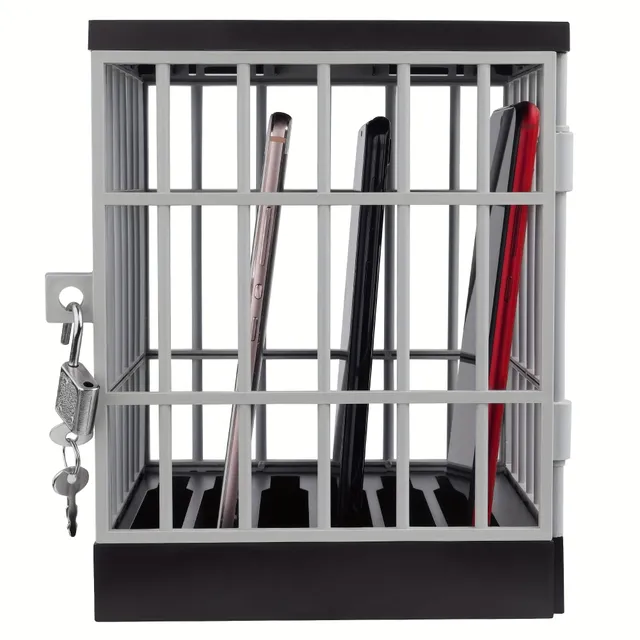 Mobile Phone Jail: Table phone holder with lock for smartphones, classroom, home office, party