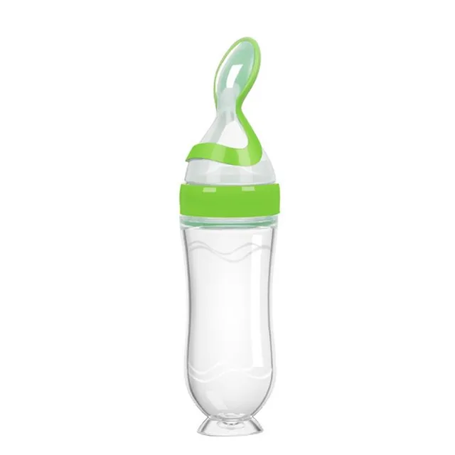 Comfortable comfortable stylish silicone bottle with built-in spoon for simple feeding