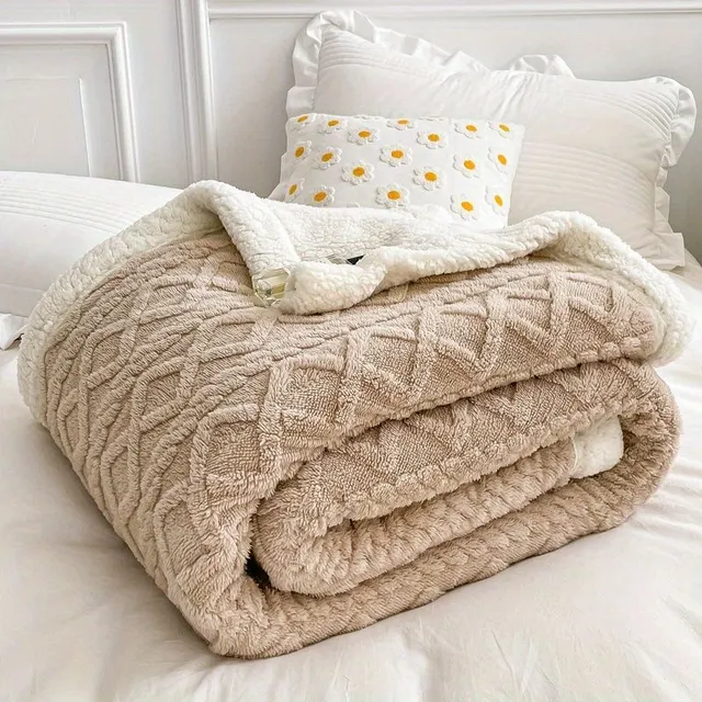 Silky soft velvet compact blanket - double layer jacquard in tower lamb velvet, ideal for single bed