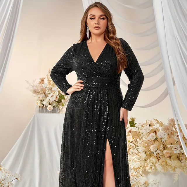 Dress for bridesmaids with sequins, maxi, sexy, big size