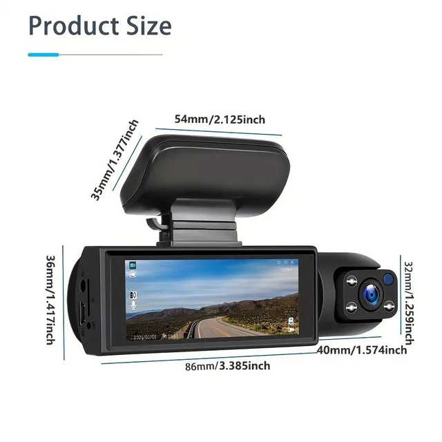 Přední a zadní palubní kamera 1080p Full HD G-senzor noční vidění 170° Široký úhel smyčkové nahrávání monitor parkování