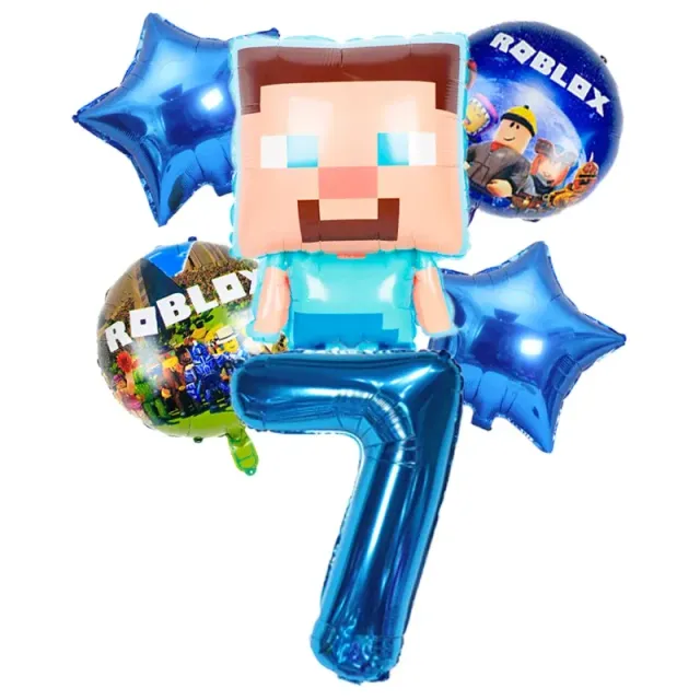 Stylish set of birthday balloons in the performance of popular characters from Minecraft