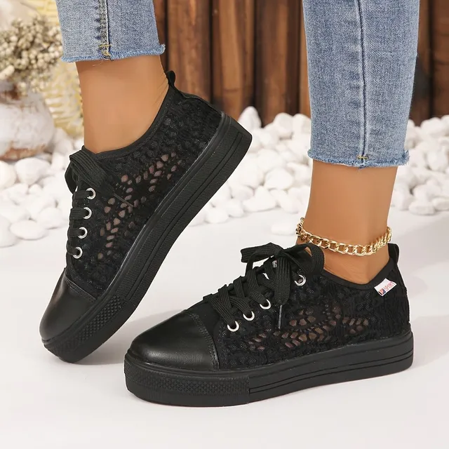 Women's platform sneakers with lace lining, round toe, low skate shoes, leisure shoes