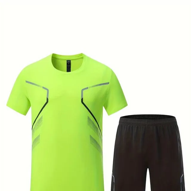 Men's two-piece summer set - T-shirt with short sleeve and round neckline + shorts - trendy holiday and exercise clothes