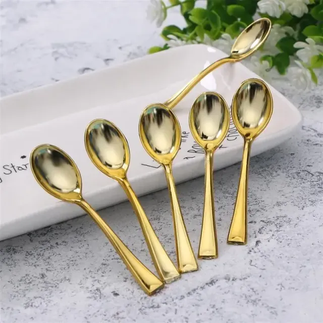 Plastic dessert disposable gold spoons for party and picnic - 24 pcs and 72 pcs