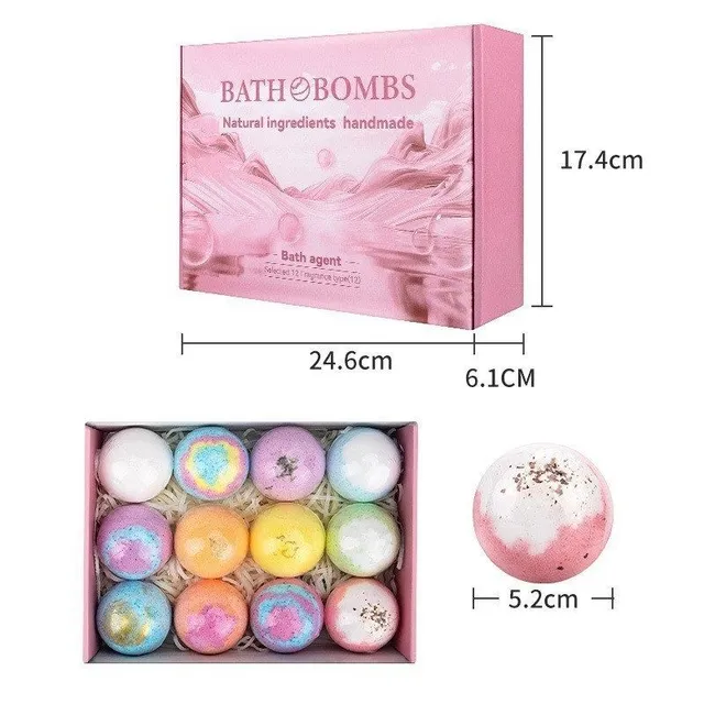 Set 12 bile bombe de baie cu sare, exfoliant hidratant pentru piele uscată, bile de baie efervescente cu ulei esențial, bomboane efervescente handmade ideale pentru baie spumoasă și relaxantă, perfecte pentru cadouri de ziua nașterii