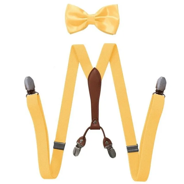 Men's suspenders with bow tie yellow Aspen zluta