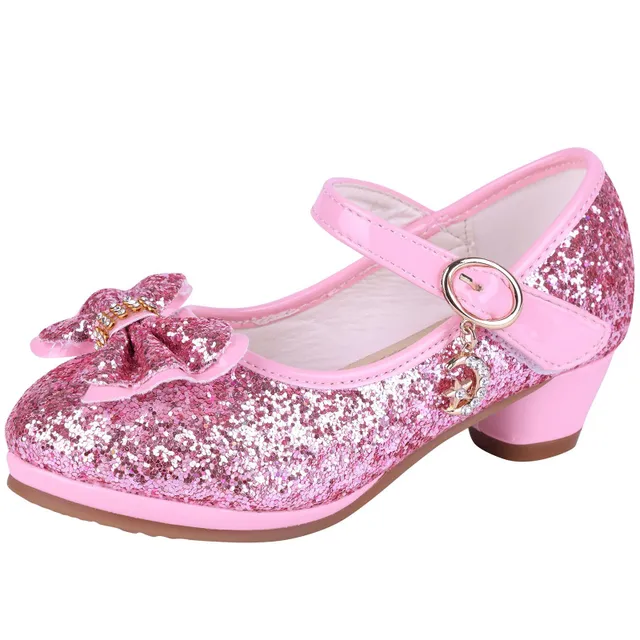 Sandals for girls with glitter and bow, glittery party shoes with high heel - wedding and birthday party shoes