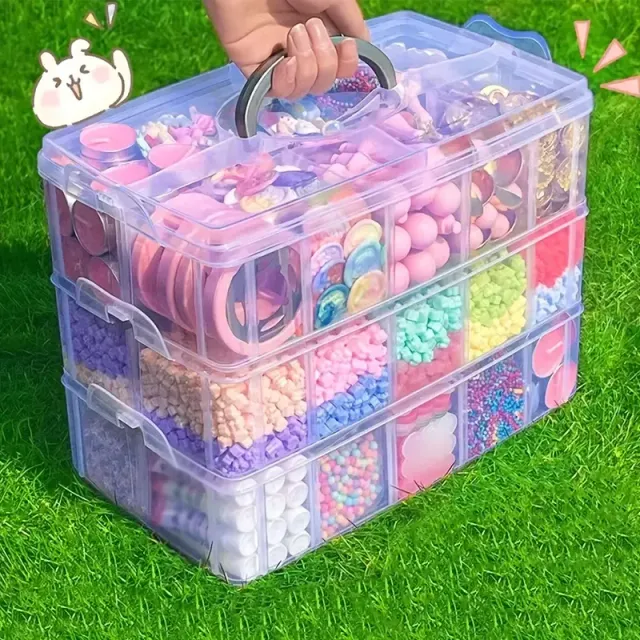 1pc 3-Tier 18-Grid Transparent Adjustable Foldable Plastic Storage Box for Organization Toys, Jewels &amp; Accessories