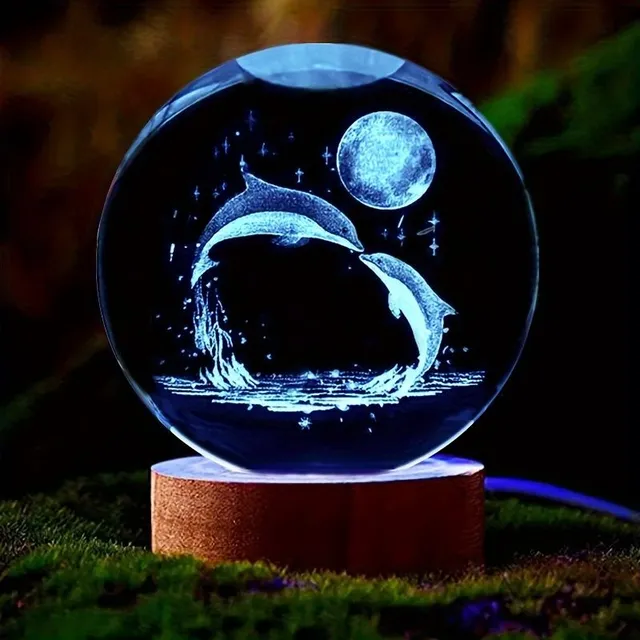 Crystal ball with 3D dolphin and moon - night light for birthday presents, wedding or Eid al-Adha