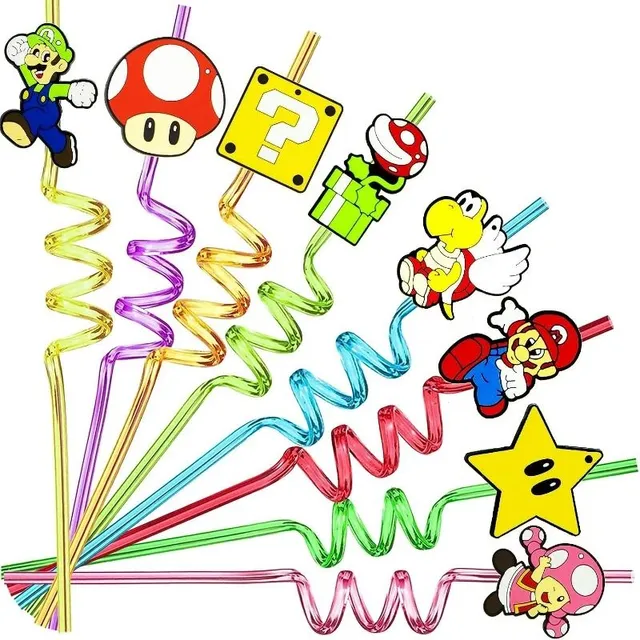 Krásna špirálová party slamka s populárnymi postavami z animovaného filmu Super Mario