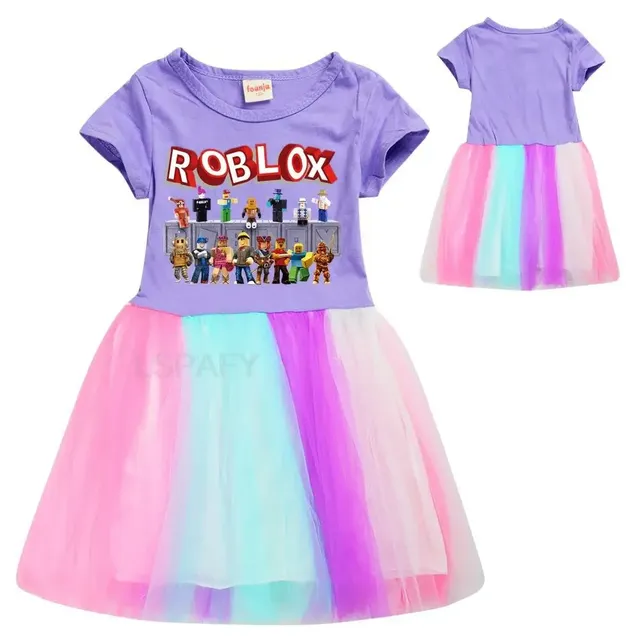 Girls stylish princess dress with short sleeves and Roblox print