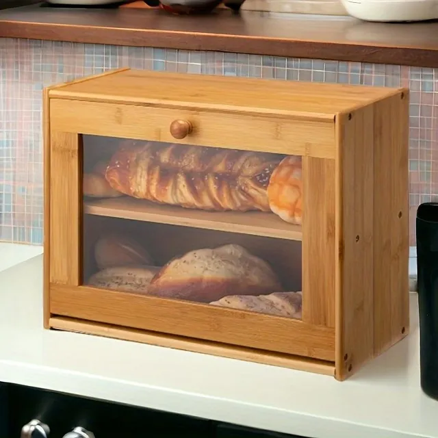 Bread container made of bamboo - 1 pcs, impassable with transparent window