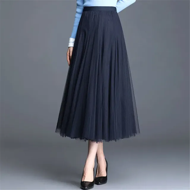 Women's translucent tulle skirt with high waist and polishering