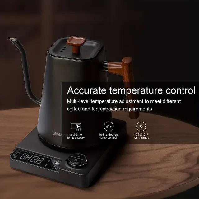 Inteligentná varná kanvica s nastaviteľnou frekvenciou a termostatom pre ručné varenie káva - nerezová oceľ, s dlhým uvoľňovaním, varenie vody