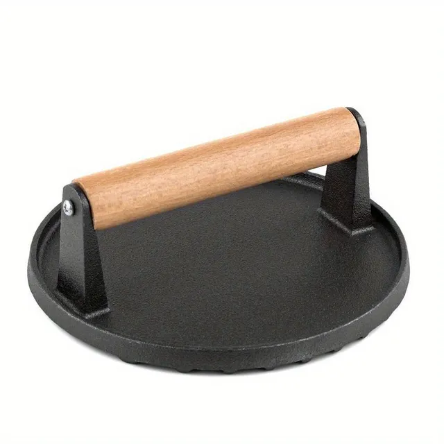 Cast iron grill press 1pc, cheeseburger press Lis for hamburgers Non-stick hamburger press, grilled hamburger press, round bacon meat press with wooden handle Kitchen utensils Kitchen utensils, school supplies, Back to school