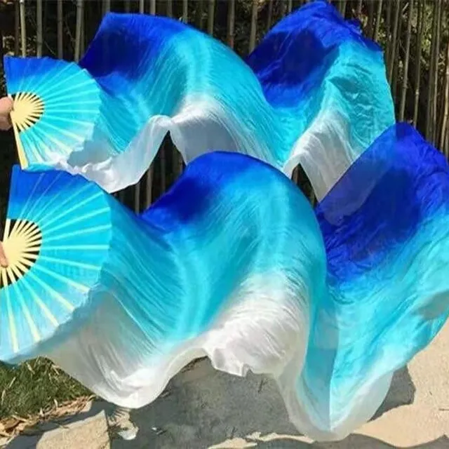 1 pair of 100% real silk dance fans with silk dance stage gradient