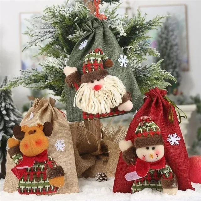 Vianočné plátenné vrecúško s remorkérmi na darčeky, sladkosti alebo jablká