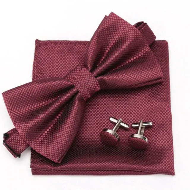 Men's bow tie, handkerchief and cufflinks