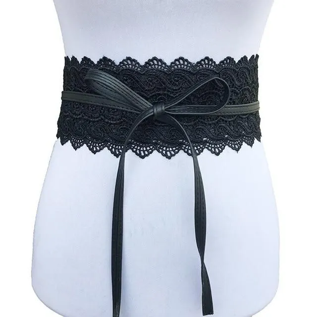 Ladies lace belt with bow black