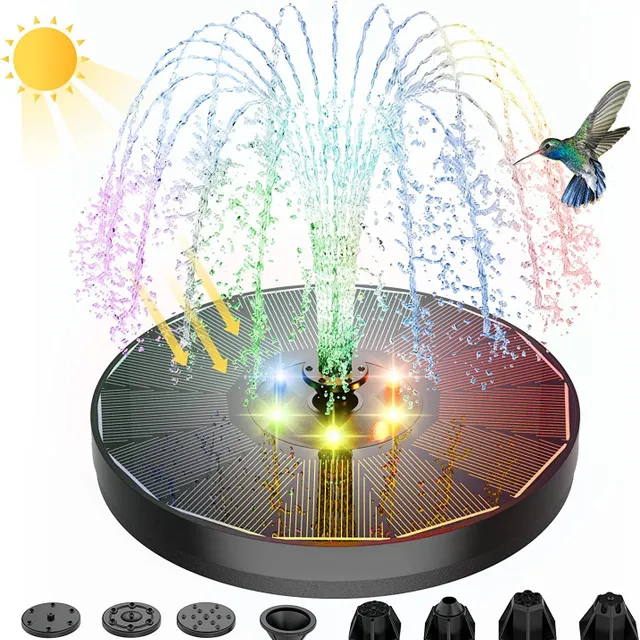 Solární fontána s LED světly pro ptačí koupel, jezírko a nádrž