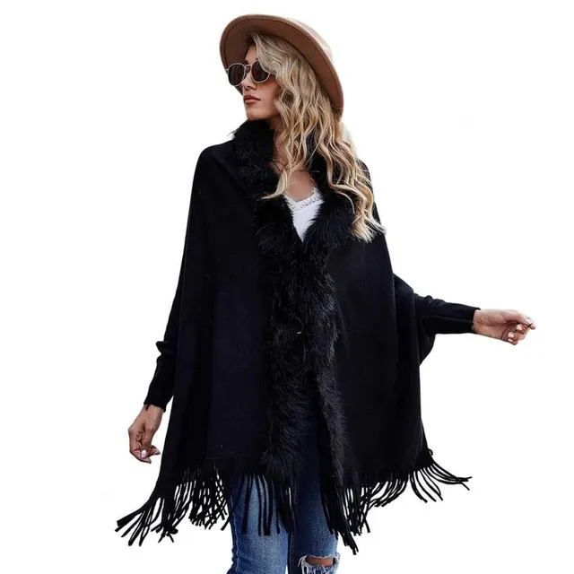 Women's modern warm poncho with fur Chandler