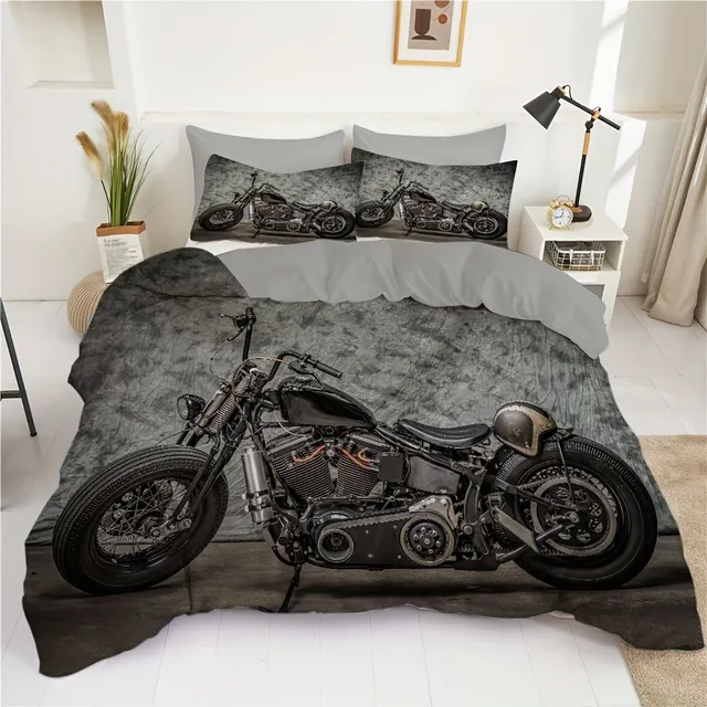 Retro motocykel dosky z 3D prachu, Pohodlná sada posteľnej bielizne, Ideálne pre spálne, izby a izby.