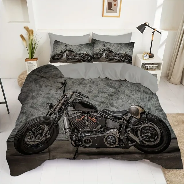 Retro motorcycle sheets made of 3D dust, Comfortable set of bed linen, Ideal for bedrooms, guest rooms and dorms.