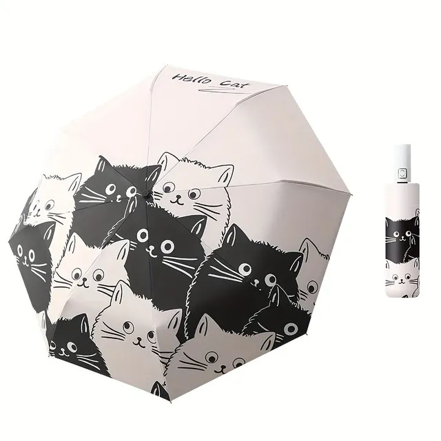 Compact folding umbrella with cat motif