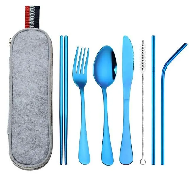 Portable cutlery set blue