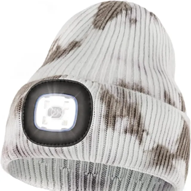 Unisex LED knit cap with USB charging light, head torch, winter knit cap with night light