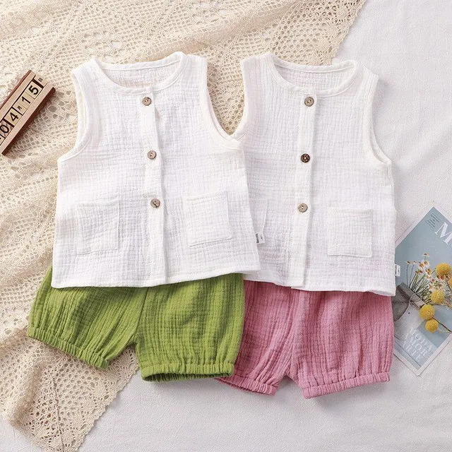 Children's classic summer set of buttons and shorts with elastic waist