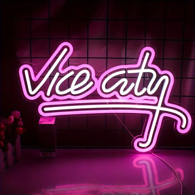 1pcs Vice City Pink Neon Inscription, LED Neon Lights Vice City Inscription In Bedroom, Letters Gaming Room With Power From USB Neon Light, Internal Home Pasage Shop Wall Hinged Lamps, On Christmas Valentine's Day New Year Decor