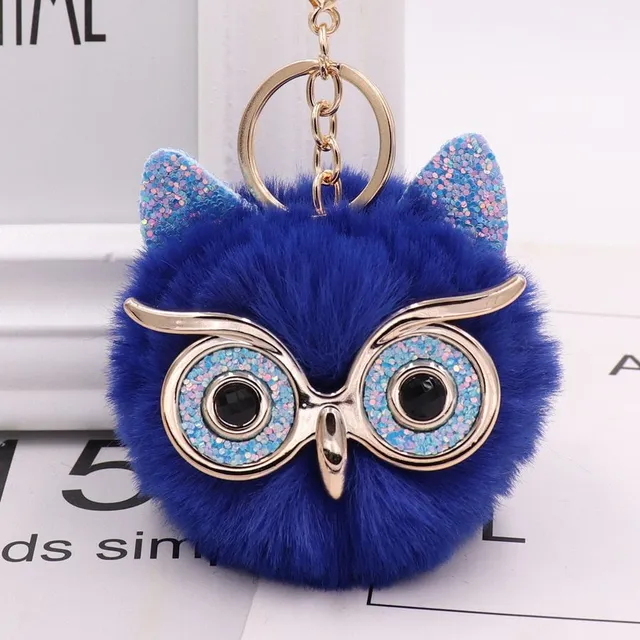 Owl pendant for handbag with fur