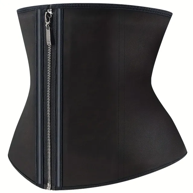 Women's fitness corset with zipper and hooks - 9 steel fixed supports for belly reduction